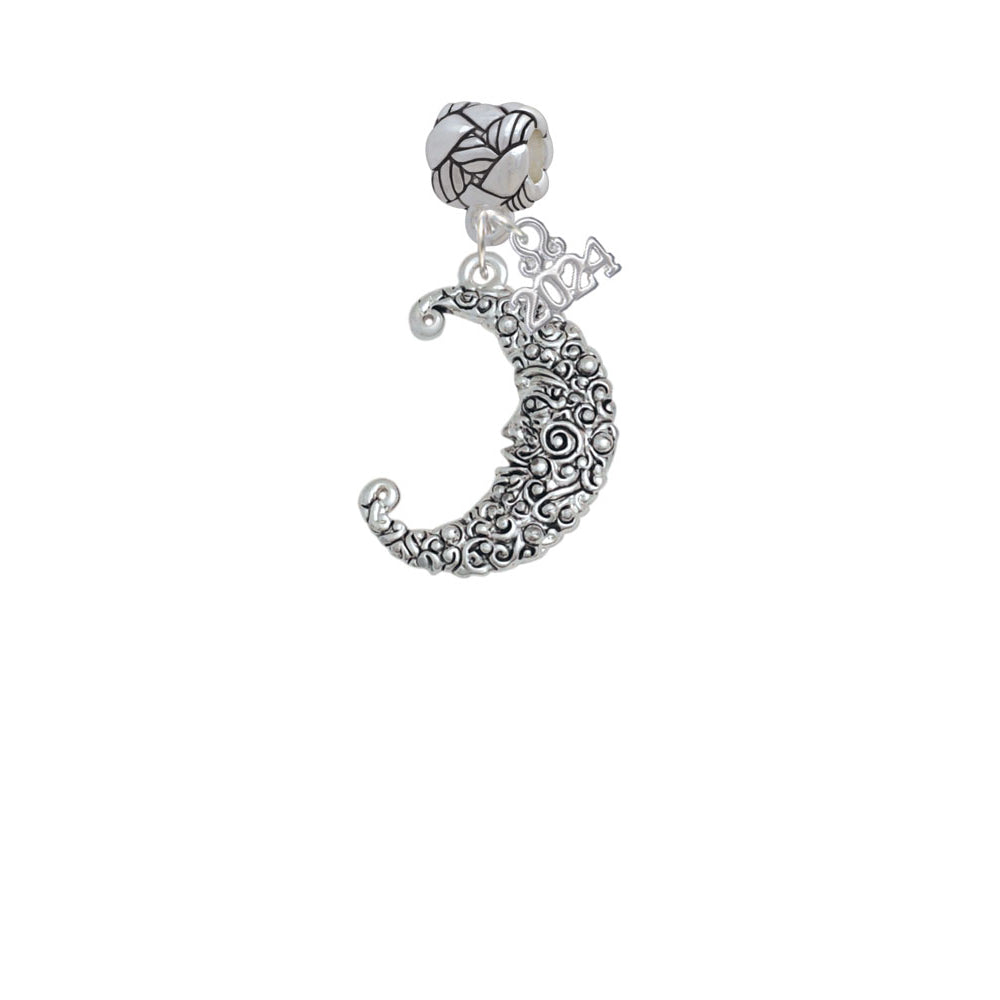 Delight Jewelry Silvertone Large Swirl Man in Moon Woven Rope Charm Bead Dangle with Year 2024 Image 2
