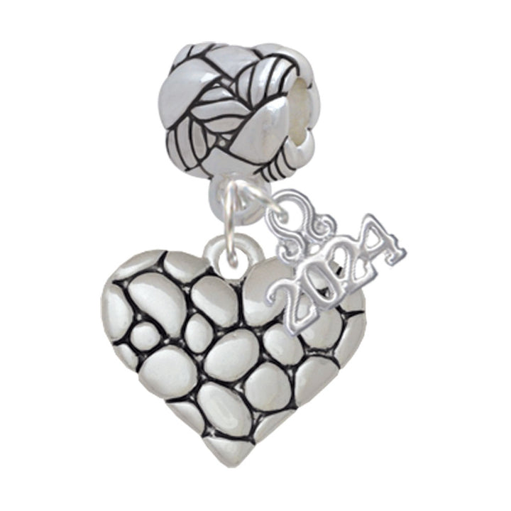 Delight Jewelry Silvertone Pebble Heart Woven Rope Charm Bead Dangle with Year 2024 Image 1