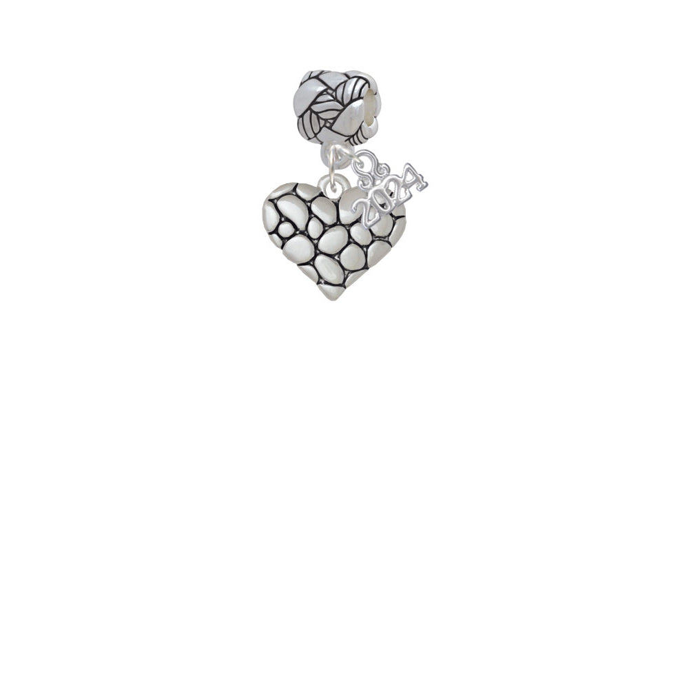 Delight Jewelry Silvertone Pebble Heart Woven Rope Charm Bead Dangle with Year 2024 Image 2