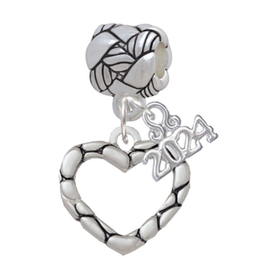 Delight Jewelry Silvertone Open Pebble Heart Woven Rope Charm Bead Dangle with Year 2024 Image 1