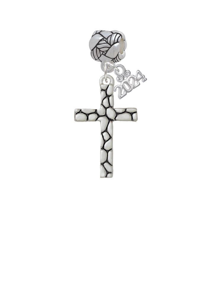Delight Jewelry Silvertone Pebble Cross Woven Rope Charm Bead Dangle with Year 2024 Image 1
