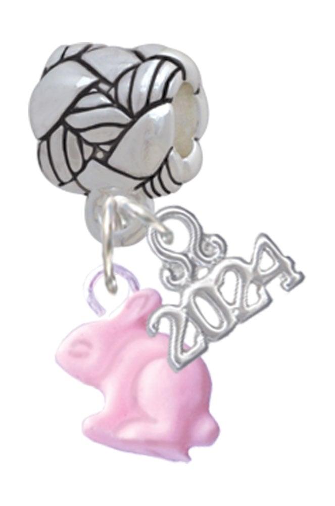 Delight Jewelry Mini Pink Bunny Woven Rope Charm Bead Dangle with Year 2024 Image 1