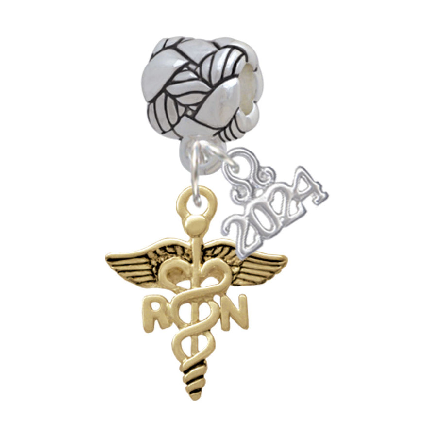 Delight Jewelry Goldtone Registered Nurse Caduceus Woven Rope Charm Bead Dangle with Year 2024 Image 1