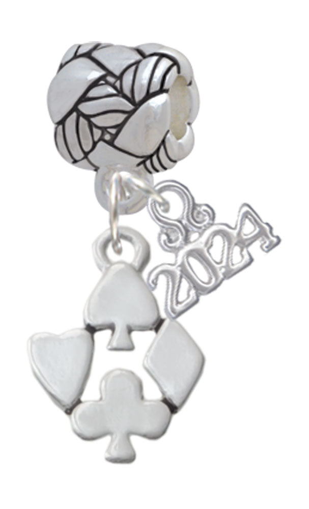 Delight Jewelry Silvertone Card Suits Woven Rope Charm Bead Dangle with Year 2024 Image 1