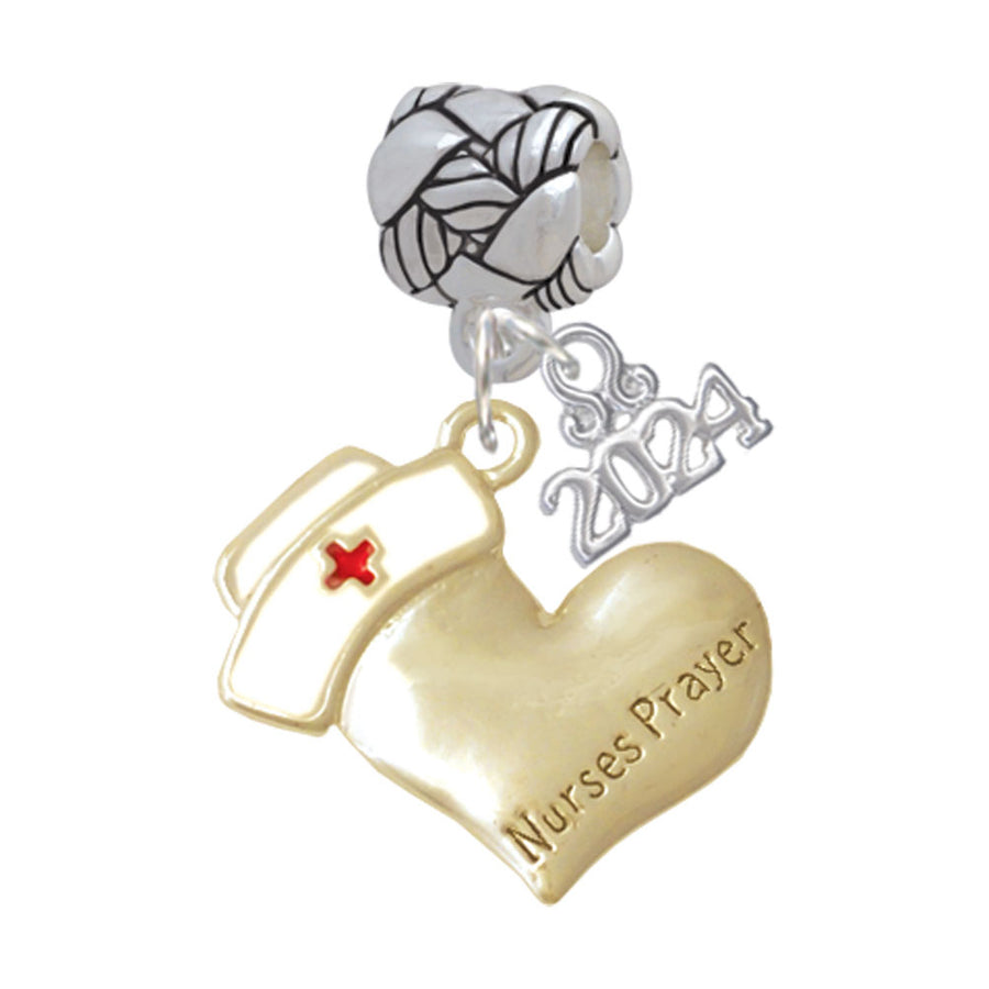 Delight Jewelry Two-tone Nurses Prayer Heart - Healing Hand Woven Rope Charm Bead Dangle with Year 2024 Image 1