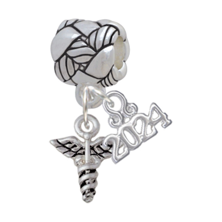 Delight Jewelry Silvertone Mini Caduceus Woven Rope Charm Bead Dangle with Year 2024 Image 1