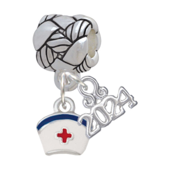 Delight Jewelry Silvertone Mini Nurse Hat Woven Rope Charm Bead Dangle with Year 2024 Image 1