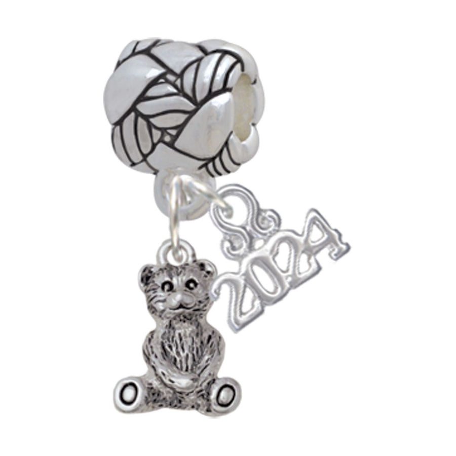 Delight Jewelry Silvertone Mini Teddy Bear Woven Rope Charm Bead Dangle with Year 2024 Image 1