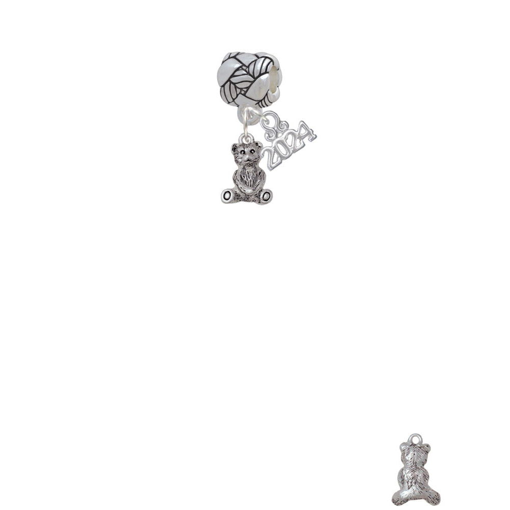 Delight Jewelry Silvertone Mini Teddy Bear Woven Rope Charm Bead Dangle with Year 2024 Image 2