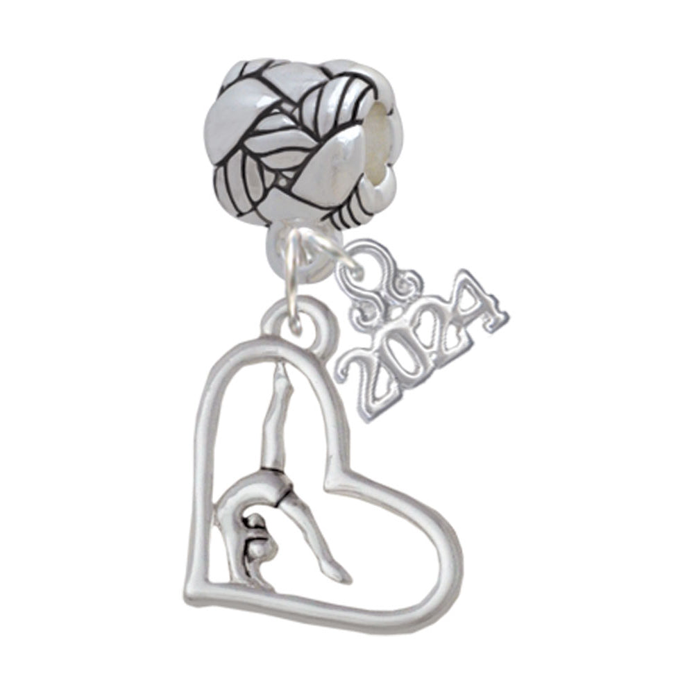 Delight Jewelry Silvertone Gymnast in Heart Woven Rope Charm Bead Dangle with Year 2024 Image 1