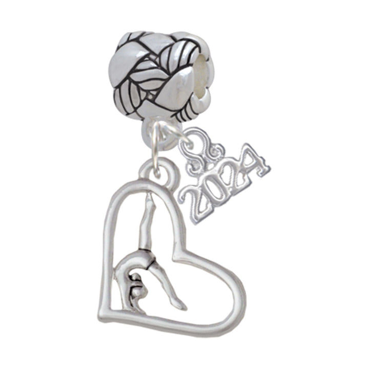 Delight Jewelry Silvertone Gymnast in Heart Woven Rope Charm Bead Dangle with Year 2024 Image 1