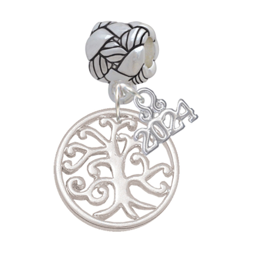 Delight Jewelry Silvertone Tree of Life Cutout Woven Rope Charm Bead Dangle with Year 2024 Image 1