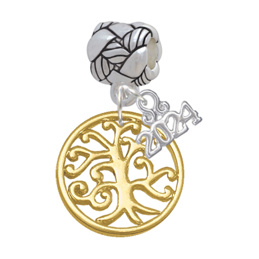 Delight Jewelry Goldtone Tree of Life Cutout Woven Rope Charm Bead Dangle with Year 2024 Image 1