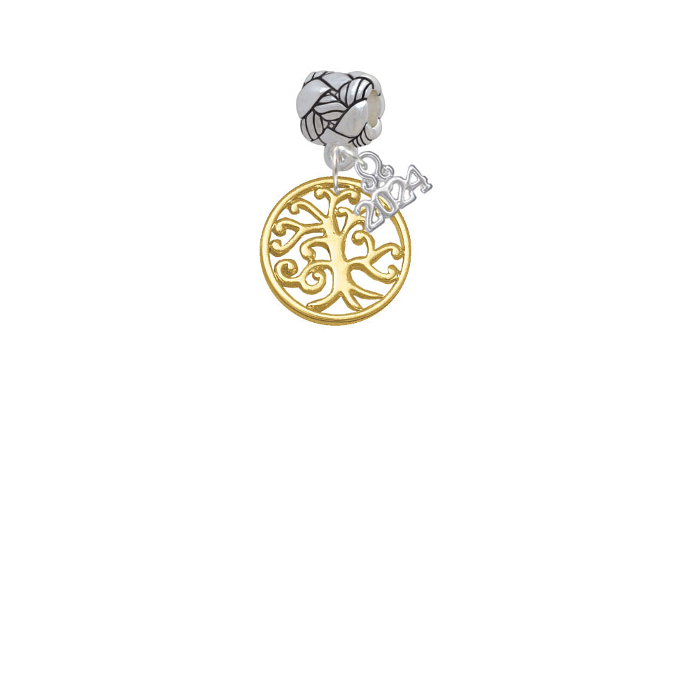 Delight Jewelry Goldtone Tree of Life Cutout Woven Rope Charm Bead Dangle with Year 2024 Image 2