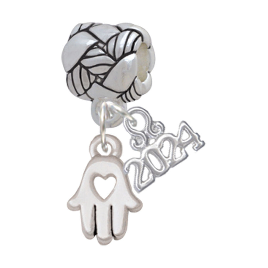 Delight Jewelry Silvertone Small Heart Hamsa Hand Woven Rope Charm Bead Dangle with Year 2024 Image 1
