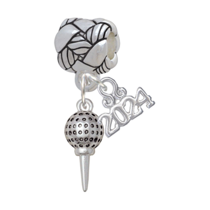 Delight Jewelry Silvertone Small Golf Ball on Tee Woven Rope Charm Bead Dangle with Year 2024 Image 1