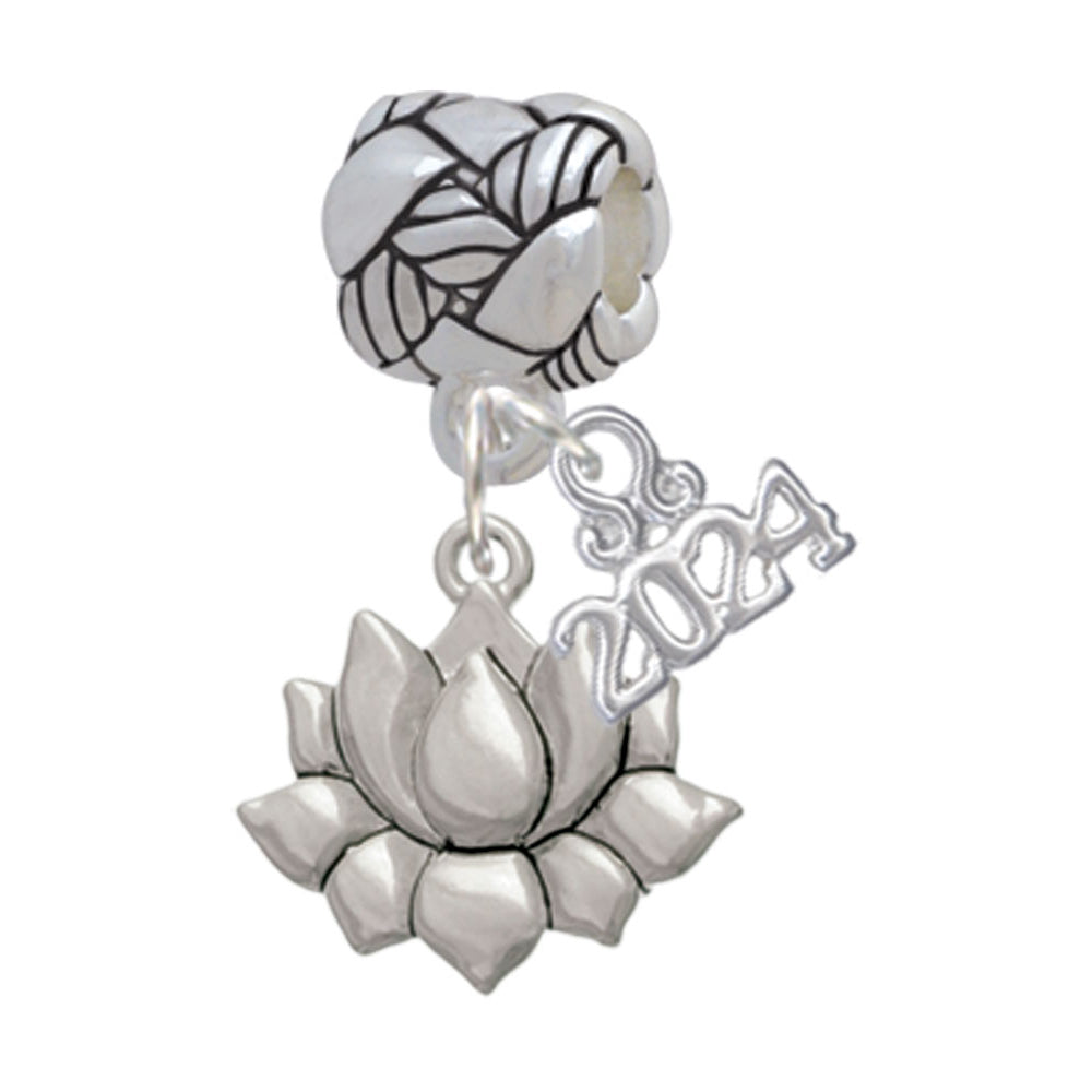 Delight Jewelry Silvertone Small Lotus Flower Woven Rope Charm Bead Dangle with Year 2024 Image 1
