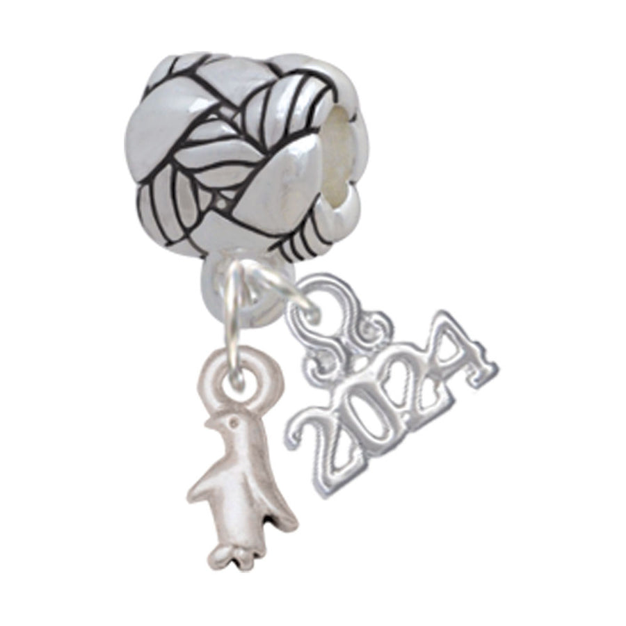 Delight Jewelry Silvertone Mini Penguin Woven Rope Charm Bead Dangle with Year 2024 Image 1