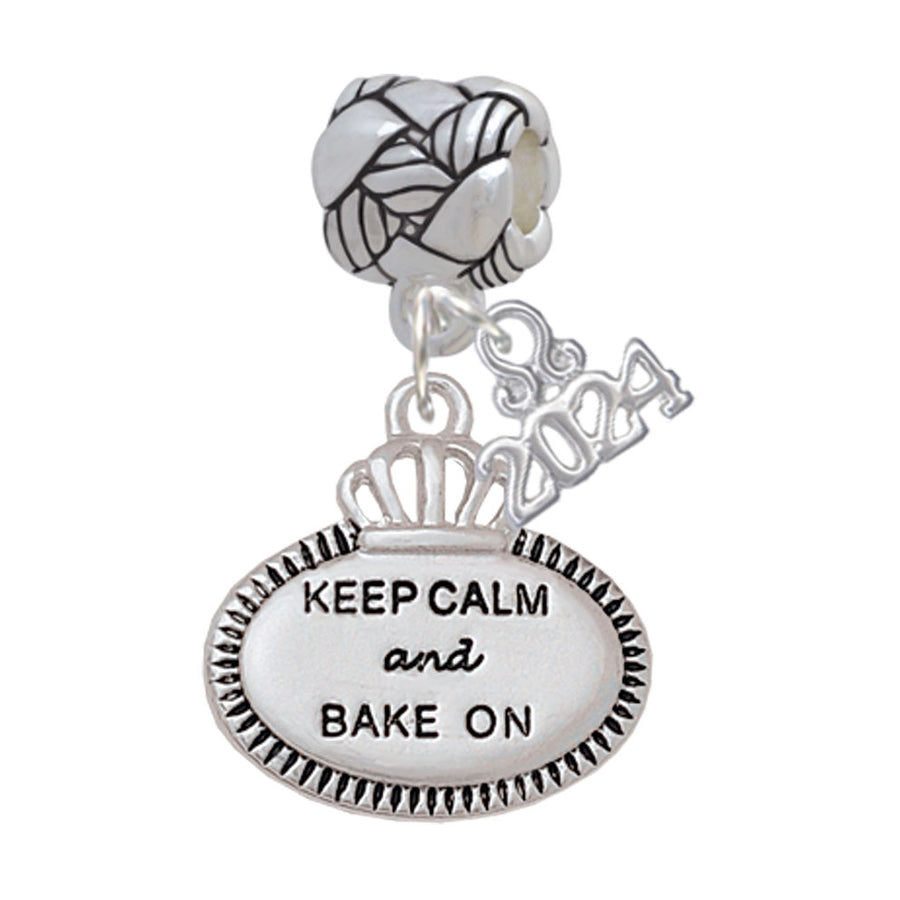 Delight Jewelry Silvertone Keep Calm and Bake On Woven Rope Charm Bead Dangle with Year 2024 Image 1