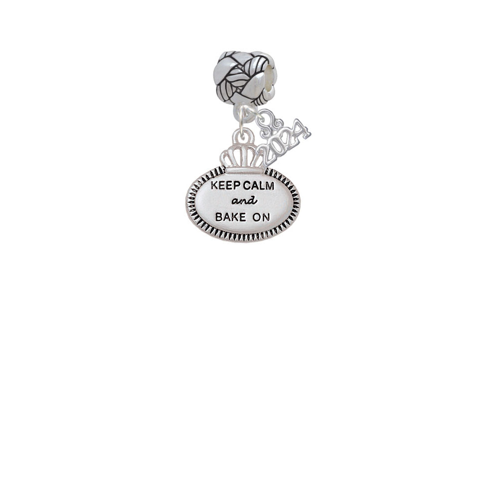 Delight Jewelry Silvertone Keep Calm and Bake On Woven Rope Charm Bead Dangle with Year 2024 Image 2