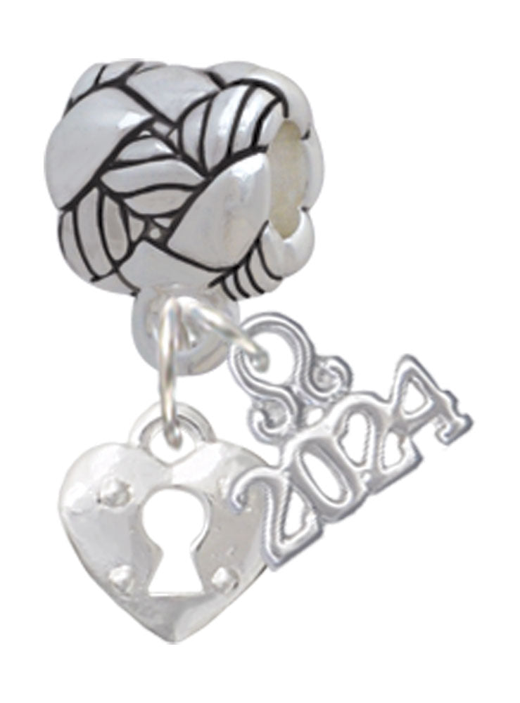 Delight Jewelry Silvertone Mini Heart Lock Woven Rope Charm Bead Dangle with Year 2024 Image 1