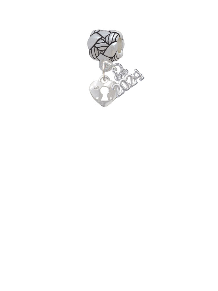 Delight Jewelry Silvertone Mini Heart Lock Woven Rope Charm Bead Dangle with Year 2024 Image 2