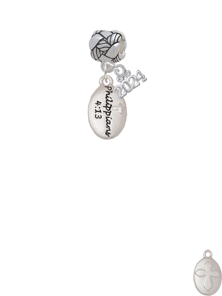 Delight Jewelry Silvertone Bible Verse Philippians 4:13 Woven Rope Charm Bead Dangle with Year 2024 Image 2