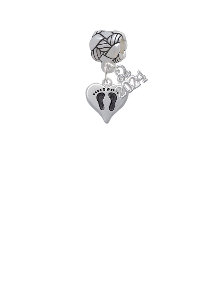 Delight Jewelry Silvertone Small Heart with Baby Feet Woven Rope Charm Bead Dangle with Year 2024 Image 2