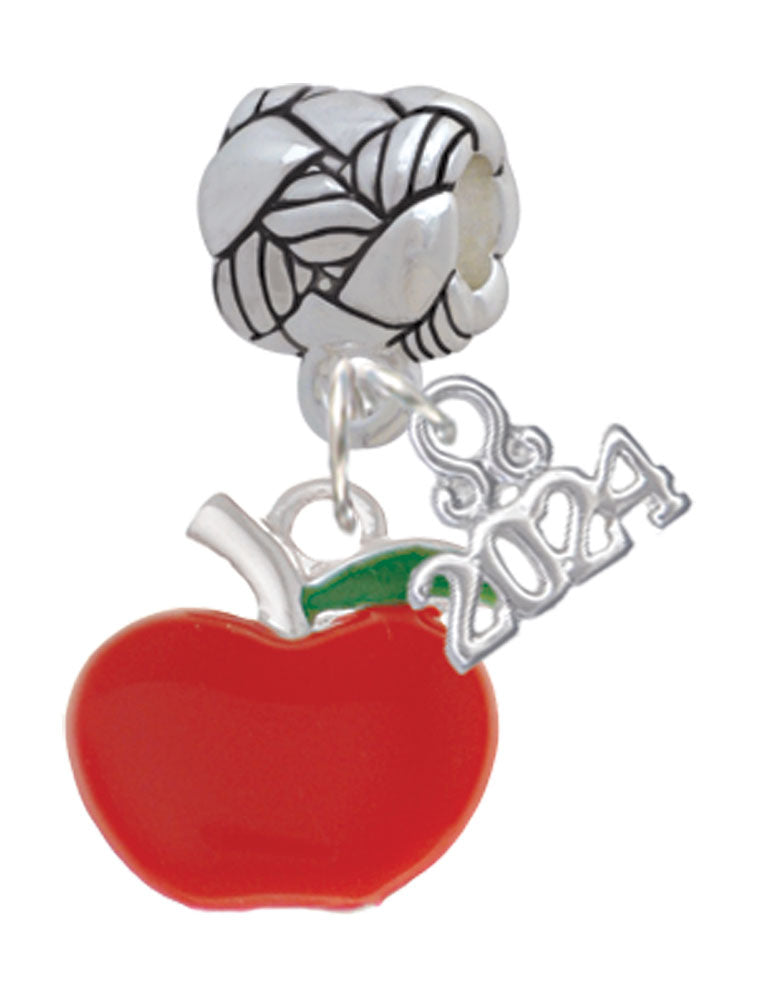 Delight Jewelry Silvertone Small Red Apple Woven Rope Charm Bead Dangle with Year 2024 Image 1