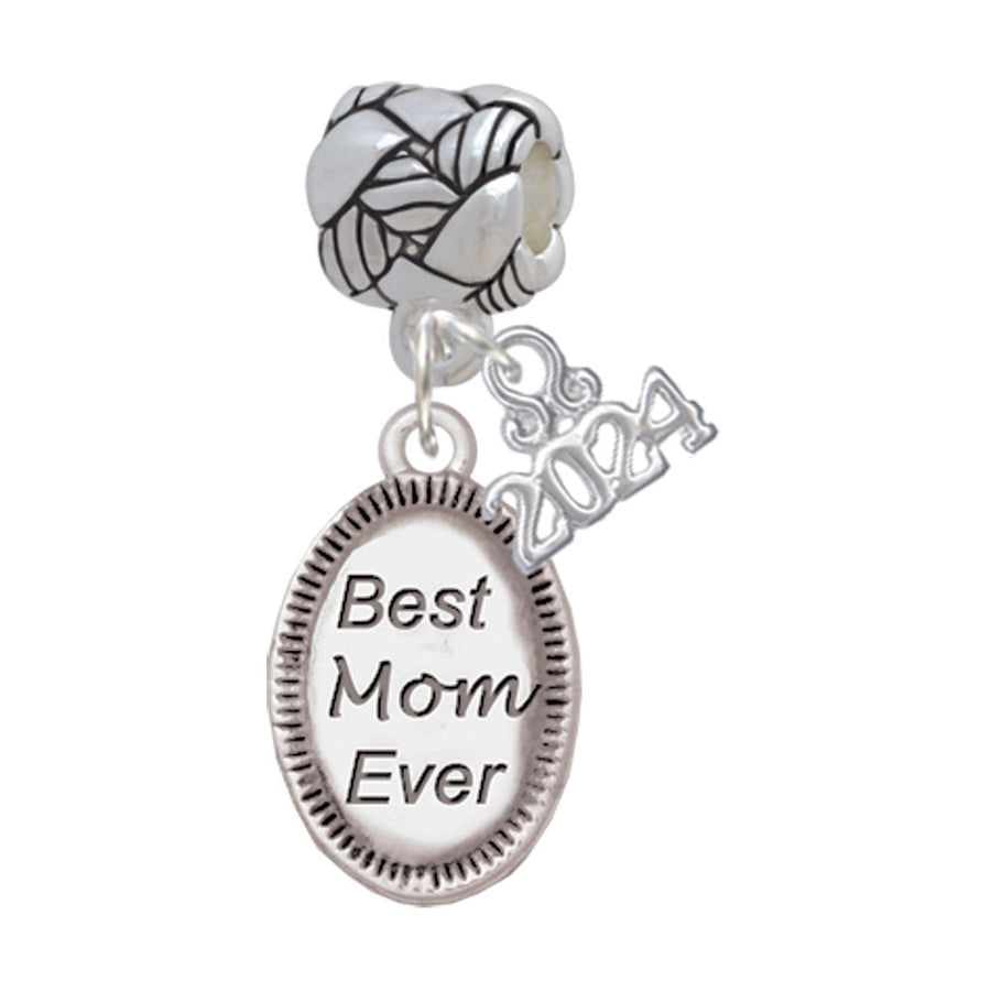 Delight Jewelry Best Mom Ever Oval Woven Rope Charm Bead Dangle with Year 2024 Image 1