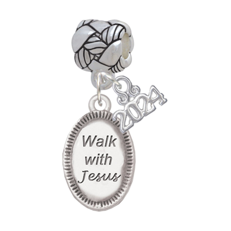 Delight Jewelry Silvertone Walk with Jesus Oval Woven Rope Charm Bead Dangle with Year 2024 Image 1