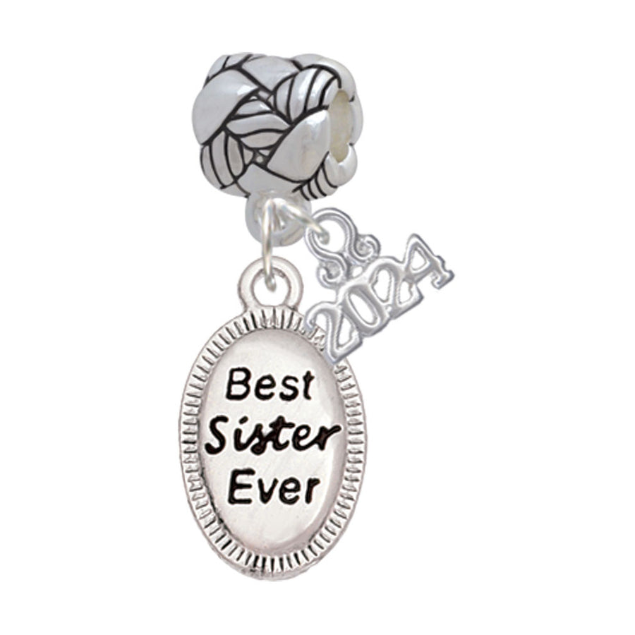 Delight Jewelry Best Sister Ever Oval Woven Rope Charm Bead Dangle with Year 2024 Image 1