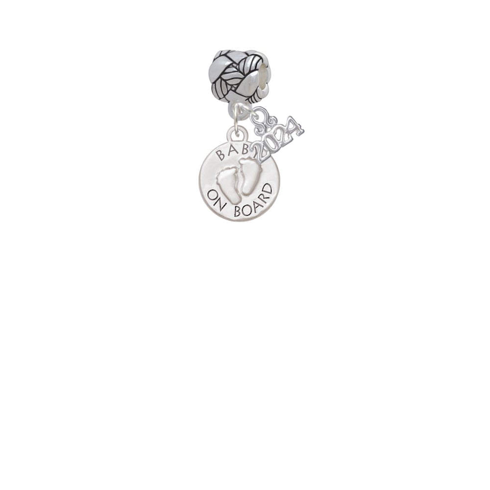 Delight Jewelry Silvertone Baby on Board with Feet Woven Rope Charm Bead Dangle with Year 2024 Image 2