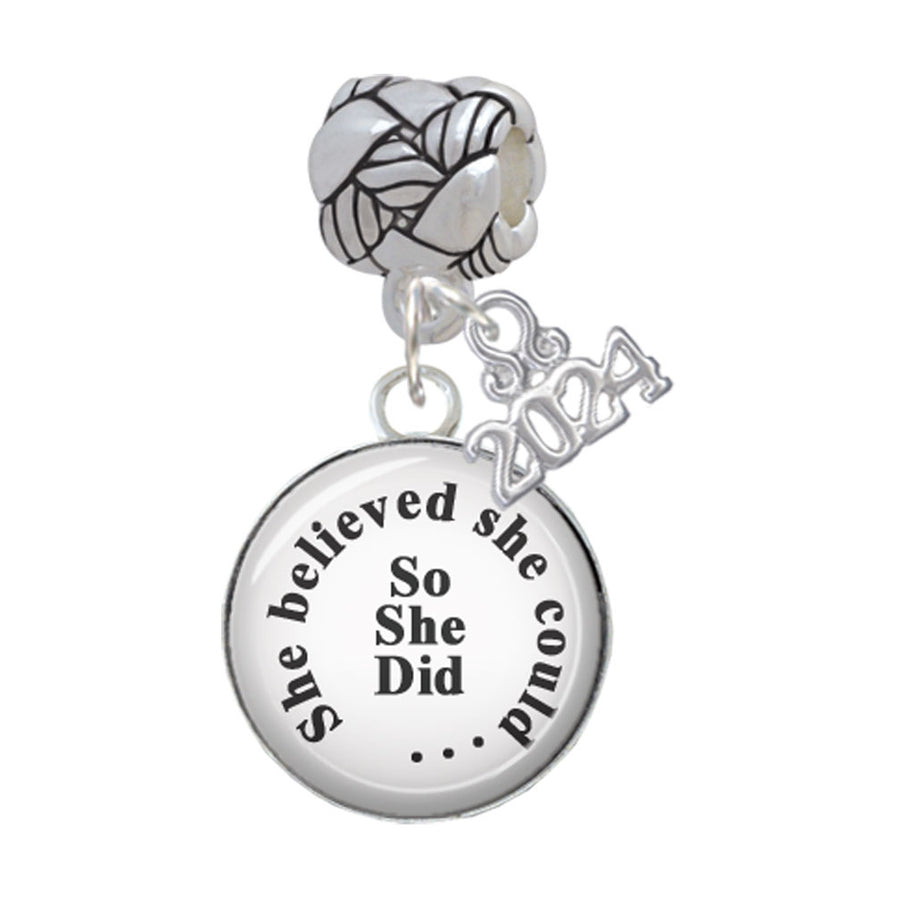 Delight Jewelry Silvertone Domed She Believed She Could So She Did Woven Rope Charm Bead Dangle with Year 2024 Image 1