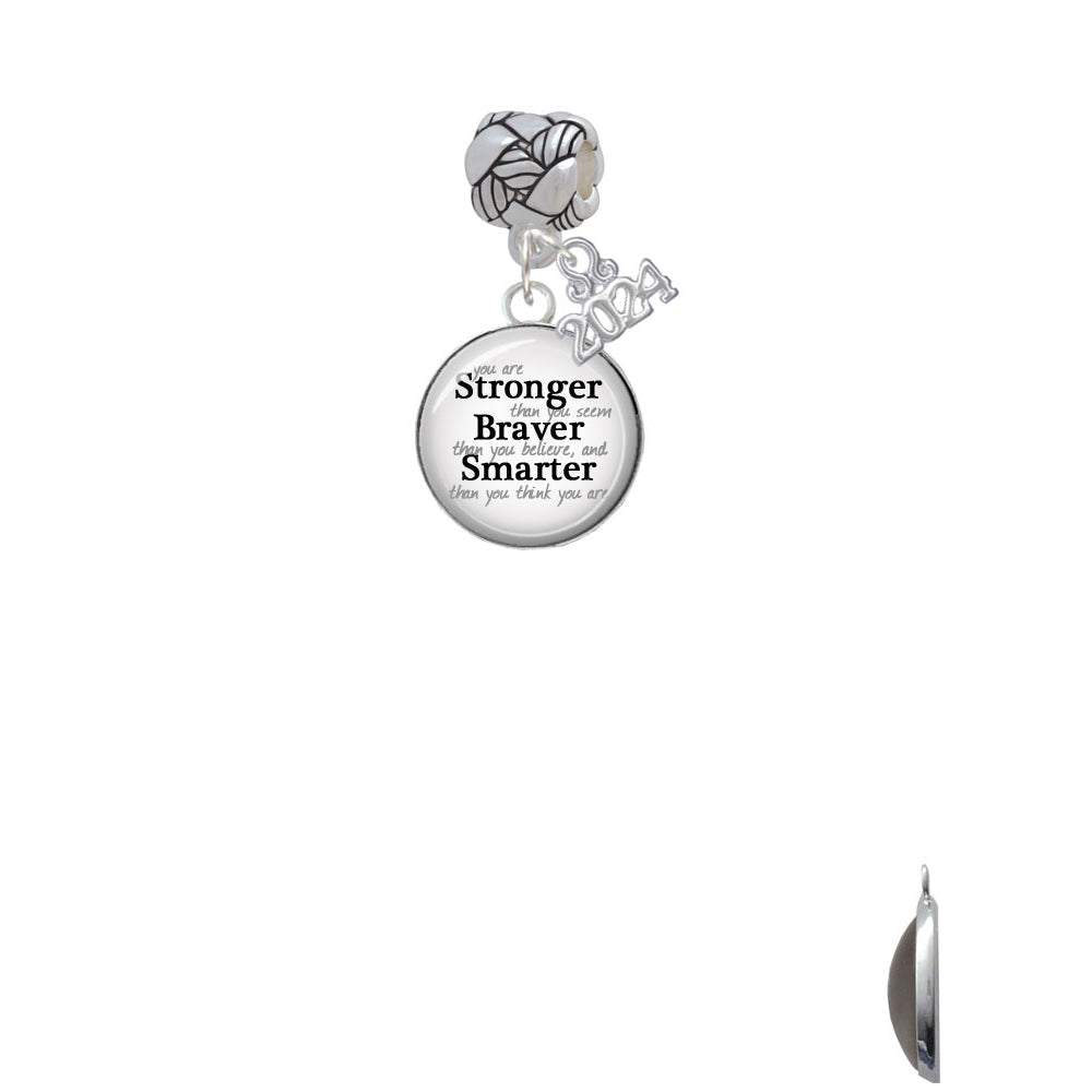 Delight Jewelry Silvertone Domed Stronger Braver Smarter Woven Rope Charm Bead Dangle with Year 2024 Image 2