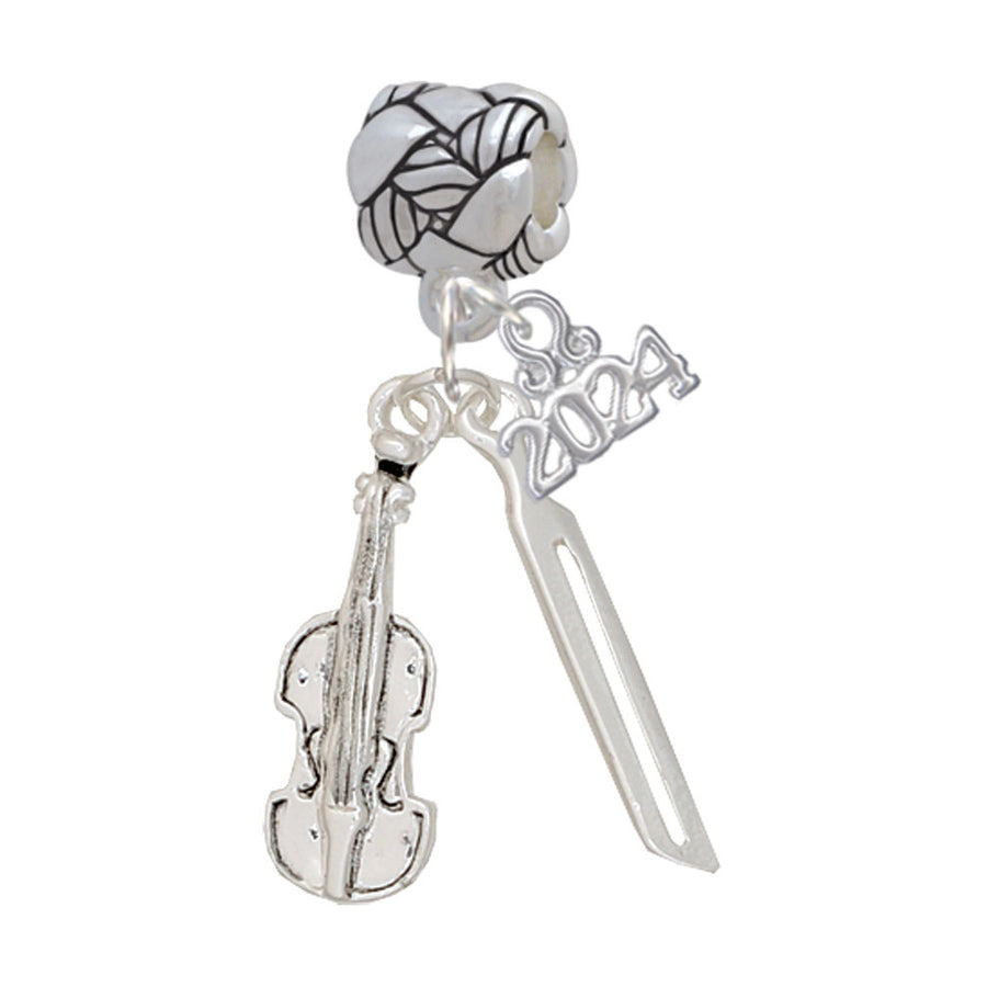 Delight Jewelry Silvertone Violin and Bow Woven Rope Charm Bead Dangle with Year 2024 Image 1