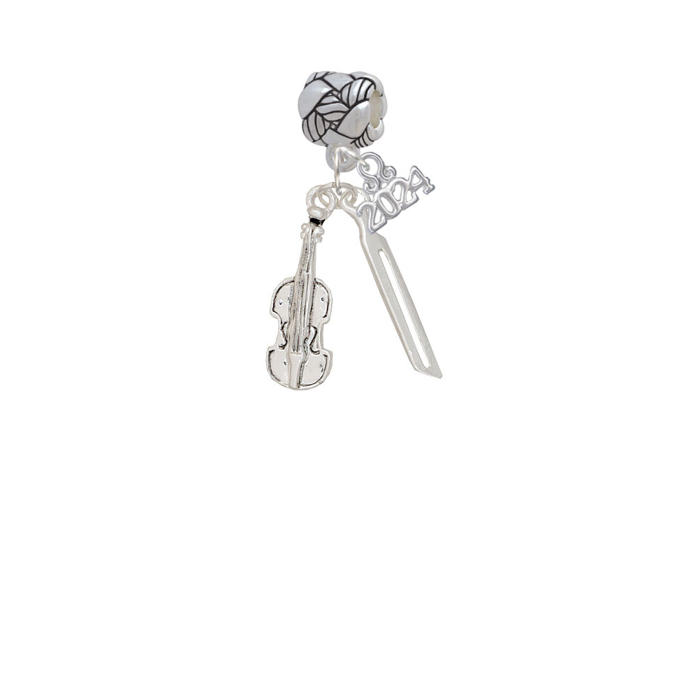 Delight Jewelry Silvertone Violin and Bow Woven Rope Charm Bead Dangle with Year 2024 Image 2
