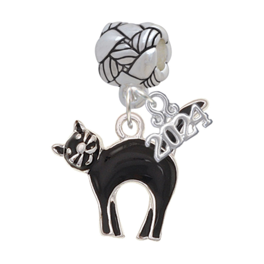 Delight Jewelry Silvertone Black Standing Cat Woven Rope Charm Bead Dangle with Year 2024 Image 1