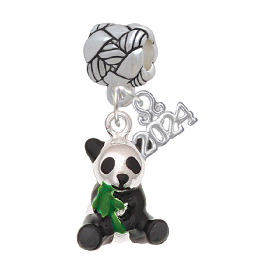 Delight Jewelry Silvertone Enamel Sitting Panda Woven Rope Charm Bead Dangle with Year 2024 Image 1
