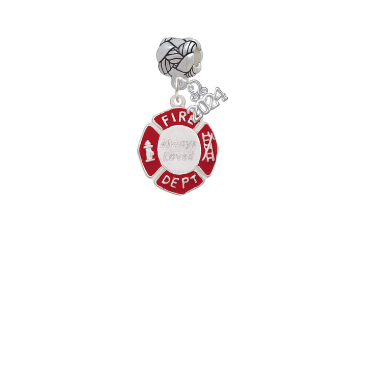Delight Jewelry Silvertone Red Always Loved Fire Department Shield Woven Rope Charm Bead Dangle with Year 2024 Image 2
