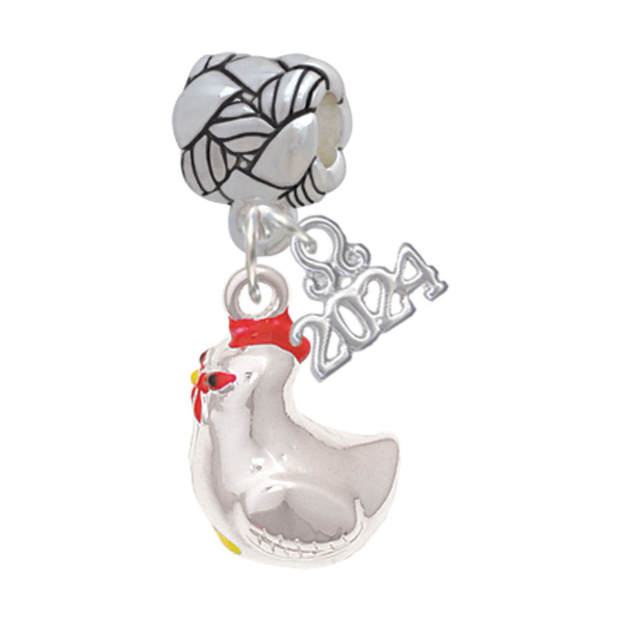 Delight Jewelry Silvertone Chicken 3-D Woven Rope Charm Bead Dangle with Year 2024 Image 1