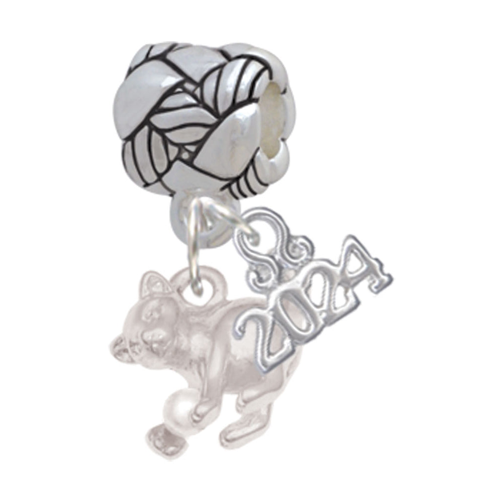 Delight Jewelry Silvertone Cat with Yarn Woven Rope Charm Bead Dangle with Year 2024 Image 1