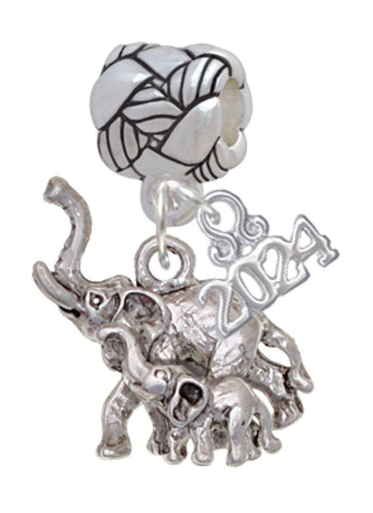 Delight Jewelry Silvertone Elephant with Baby Woven Rope Charm Bead Dangle with Year 2024 Image 1