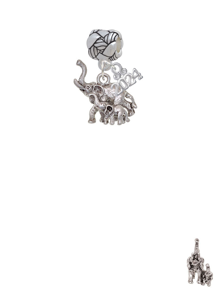 Delight Jewelry Silvertone Elephant with Baby Woven Rope Charm Bead Dangle with Year 2024 Image 2