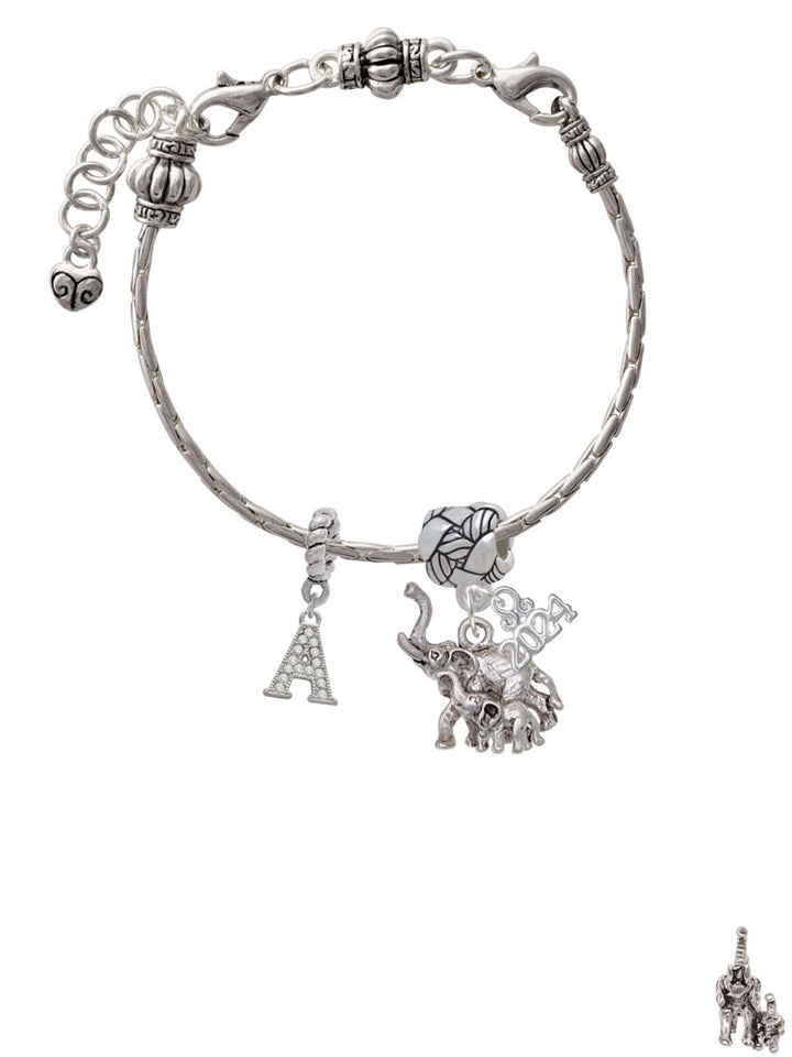 Delight Jewelry Silvertone Elephant with Baby Woven Rope Charm Bead Dangle with Year 2024 Image 3