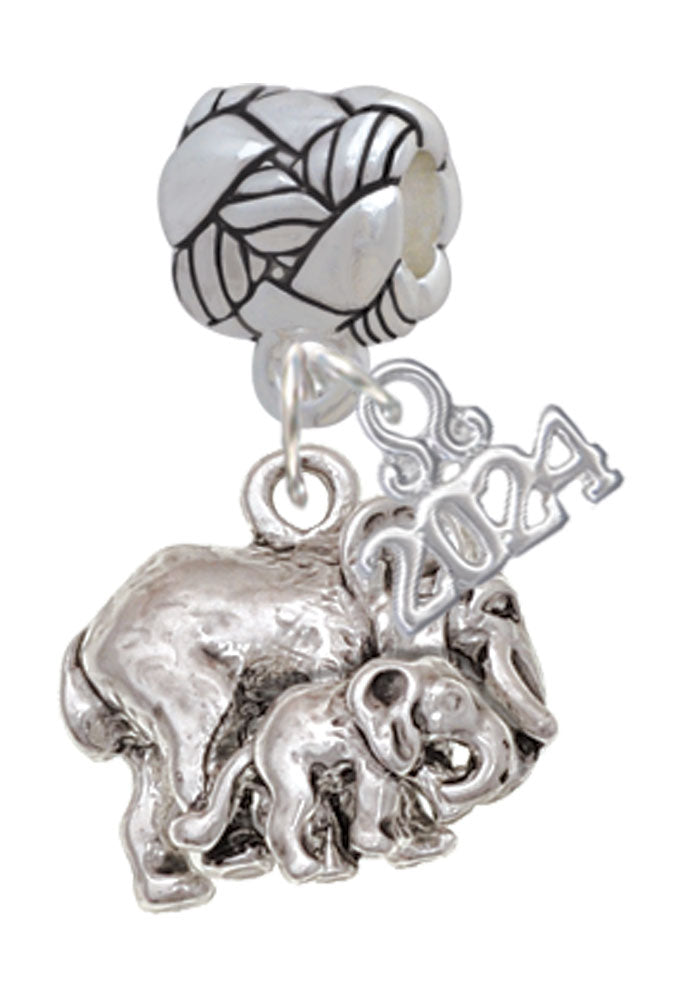 Delight Jewelry Silvertone Loved Elephant with Baby Woven Rope Charm Bead Dangle with Year 2024 Image 1