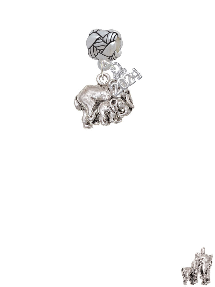 Delight Jewelry Silvertone Loved Elephant with Baby Woven Rope Charm Bead Dangle with Year 2024 Image 2