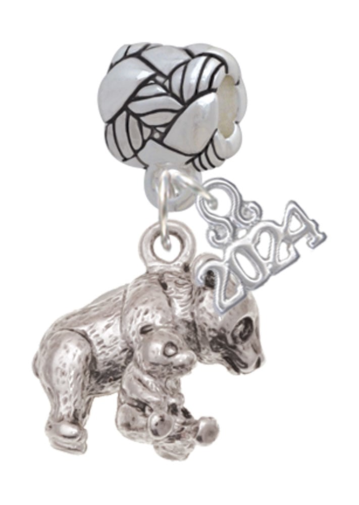 Delight Jewelry Silvertone Panda with Cub Woven Rope Charm Bead Dangle with Year 2024 Image 1