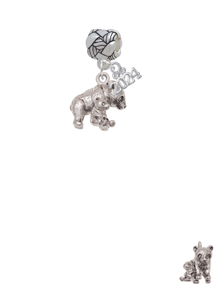 Delight Jewelry Silvertone Panda with Cub Woven Rope Charm Bead Dangle with Year 2024 Image 2