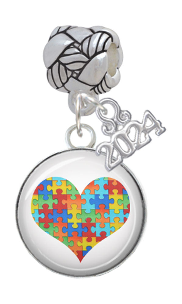 Delight Jewelry Silvertone Domed Puzzle Piece Heart Woven Rope Charm Bead Dangle with Year 2024 Image 1
